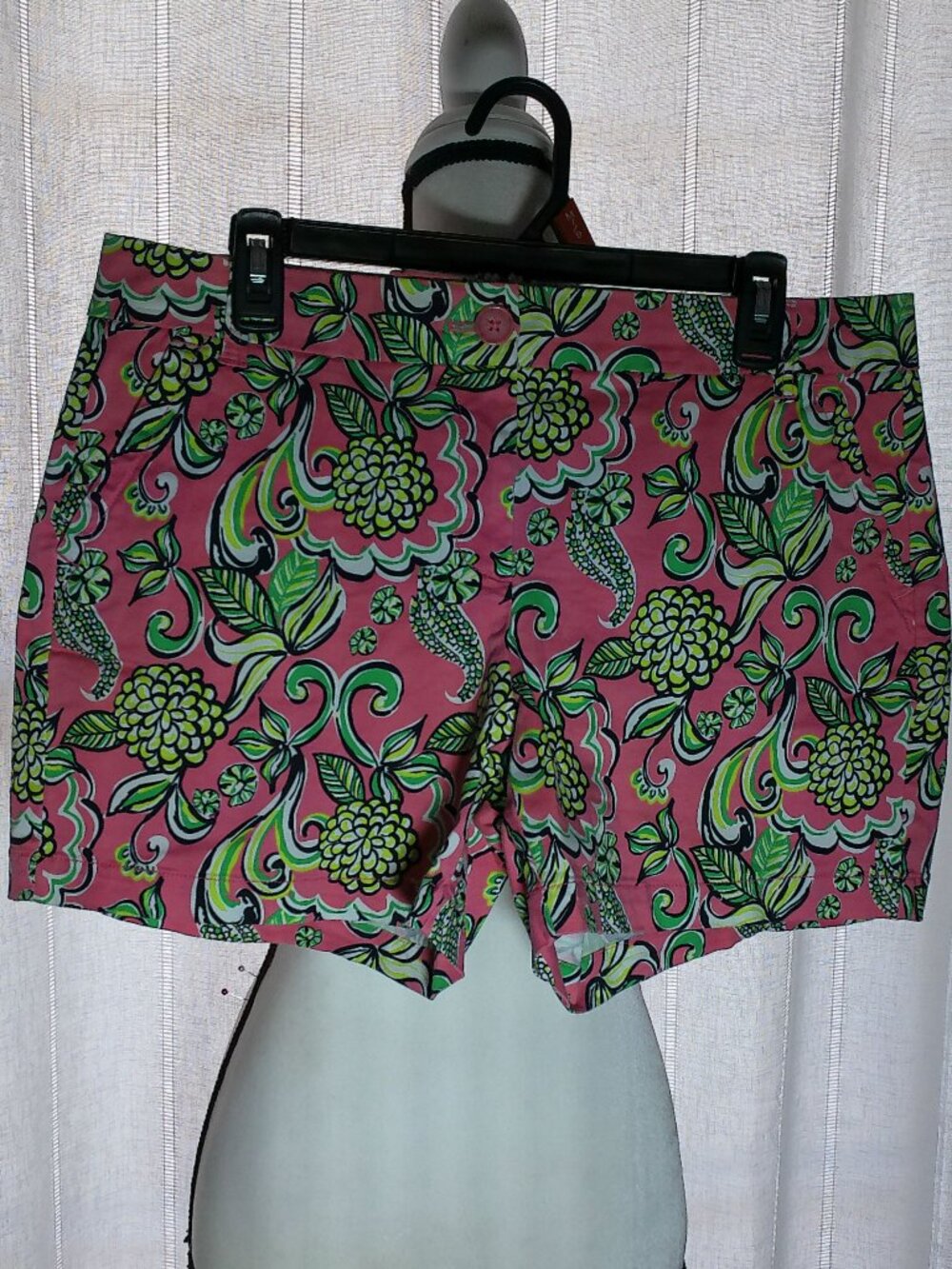CROWN & IVY Button Zip-Up Pink w/Green Floral Cotton/Spandex Shorts w/Pockets 10 - Picture 2 of 10